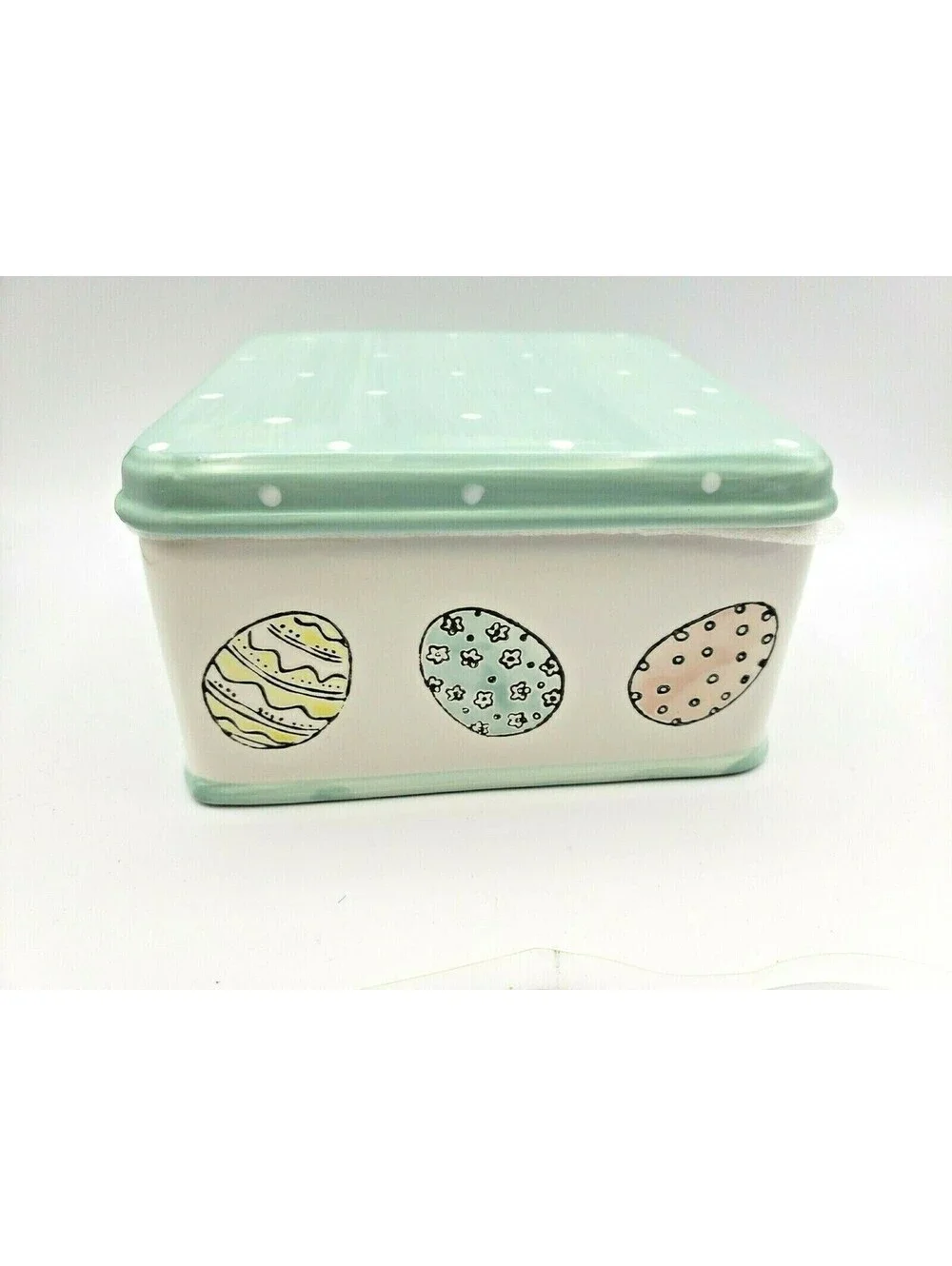 Square Ceramic Canister Box Colorful Eggs Polka Dots Potter's Studio Spring